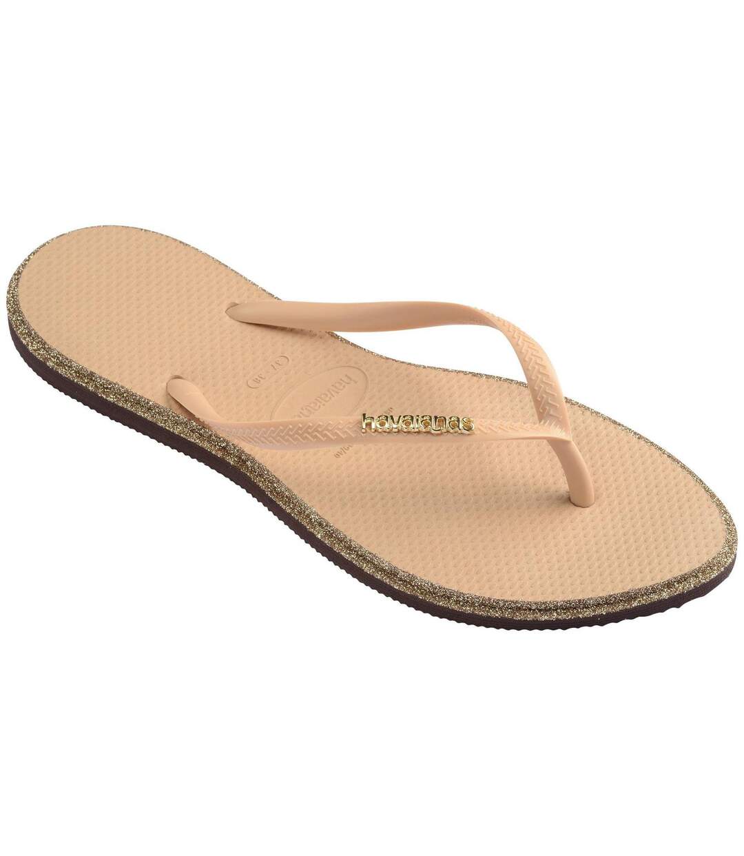 Womens/ladies Glitter Pointed Flip Flops Golden Brown Havaianas-3