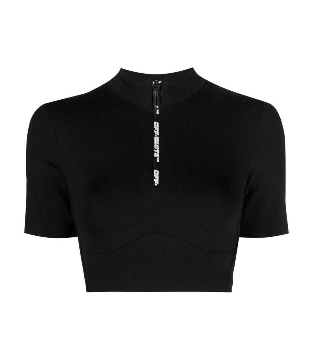 Womens/ladies Logo Half Zip Crop T-shirt Black Off-White-2