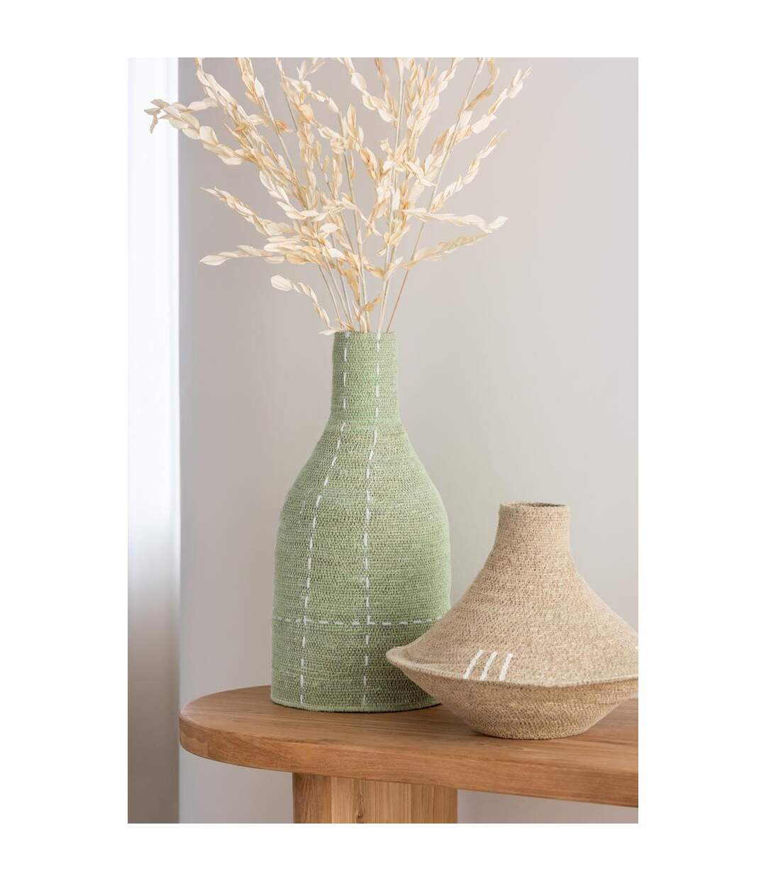 Vase Bouteille Design Pointillés Jonc de Mer 50cm Vert-3