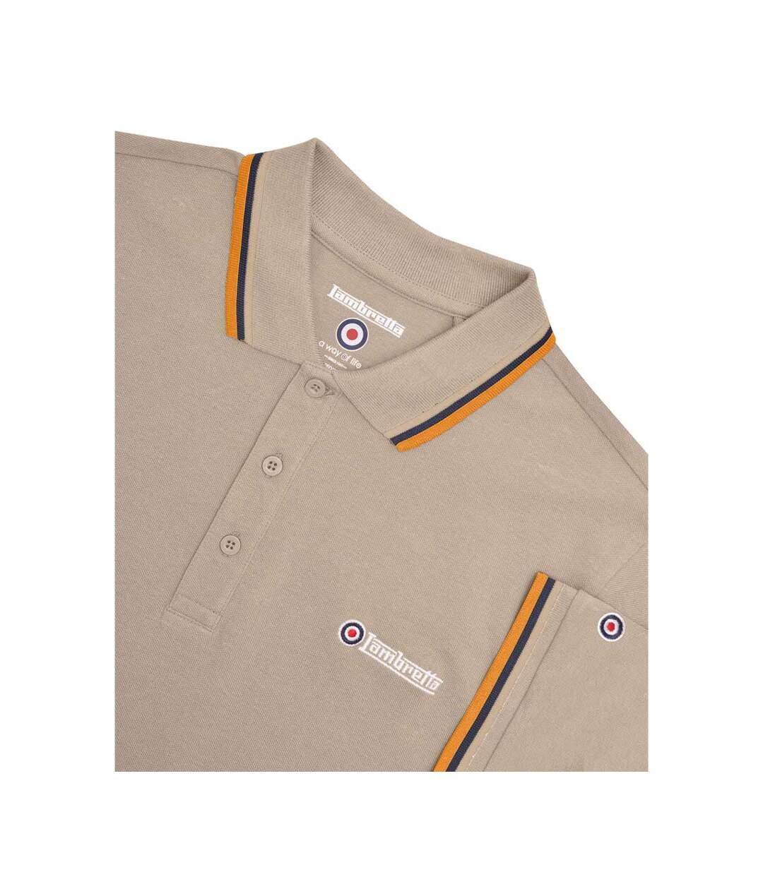 Polo Homme Marron Clair Blanc Bleu Marine Abricot Lambretta-4