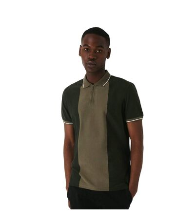 Mens tonal zip neck polo shirt khaki green Burton