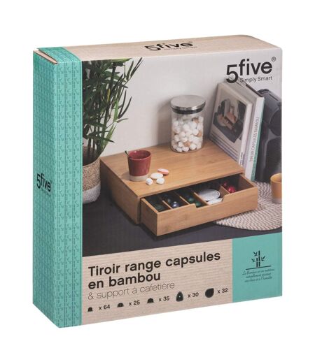 Boite à capsules pour café avec tiroir de rangement en bambou - Beige