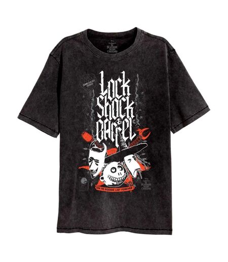 Nightmare Before Christmas Unisex Adult Lock Shock Barrel Acid Wash T-Shirt (Black/White)