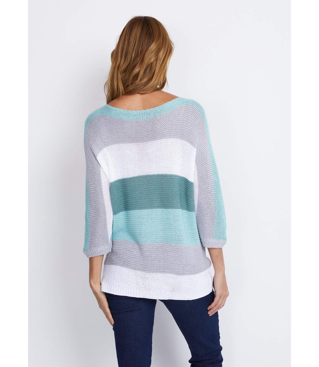 Pull rayé manches 3/4 point mousse-2