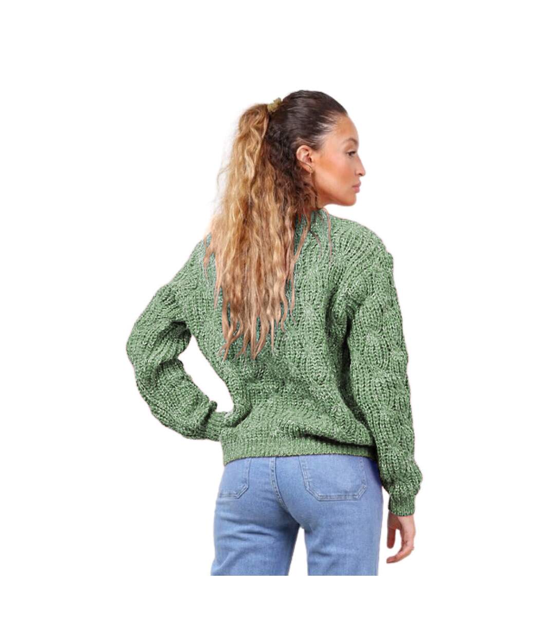 Pull femme col ras du cou manches longues - Couleur vert