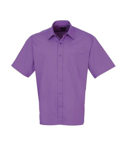 Mens short sleeve poplin shirt rich violet Premier