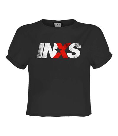 Womens/ladies inxs logo crop top charcoal Amplified