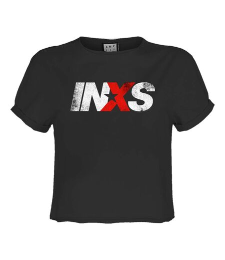 Womens/ladies inxs logo crop top charcoal Amplified