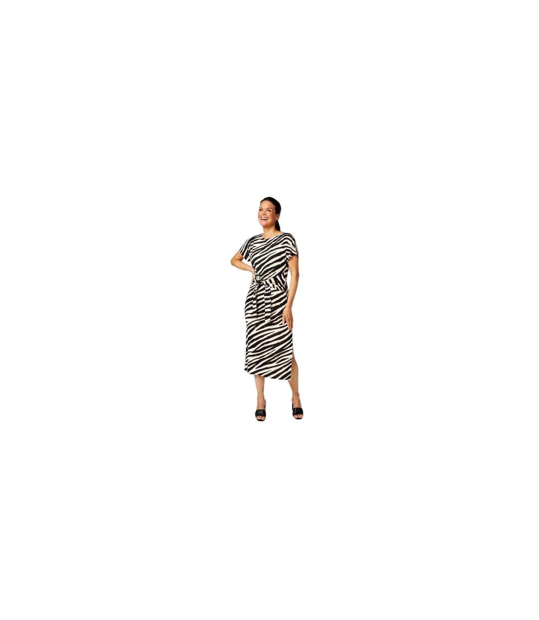 Womens/ladies Zebra Print Jersey Front Tie Midi Dress White Black Biba-1