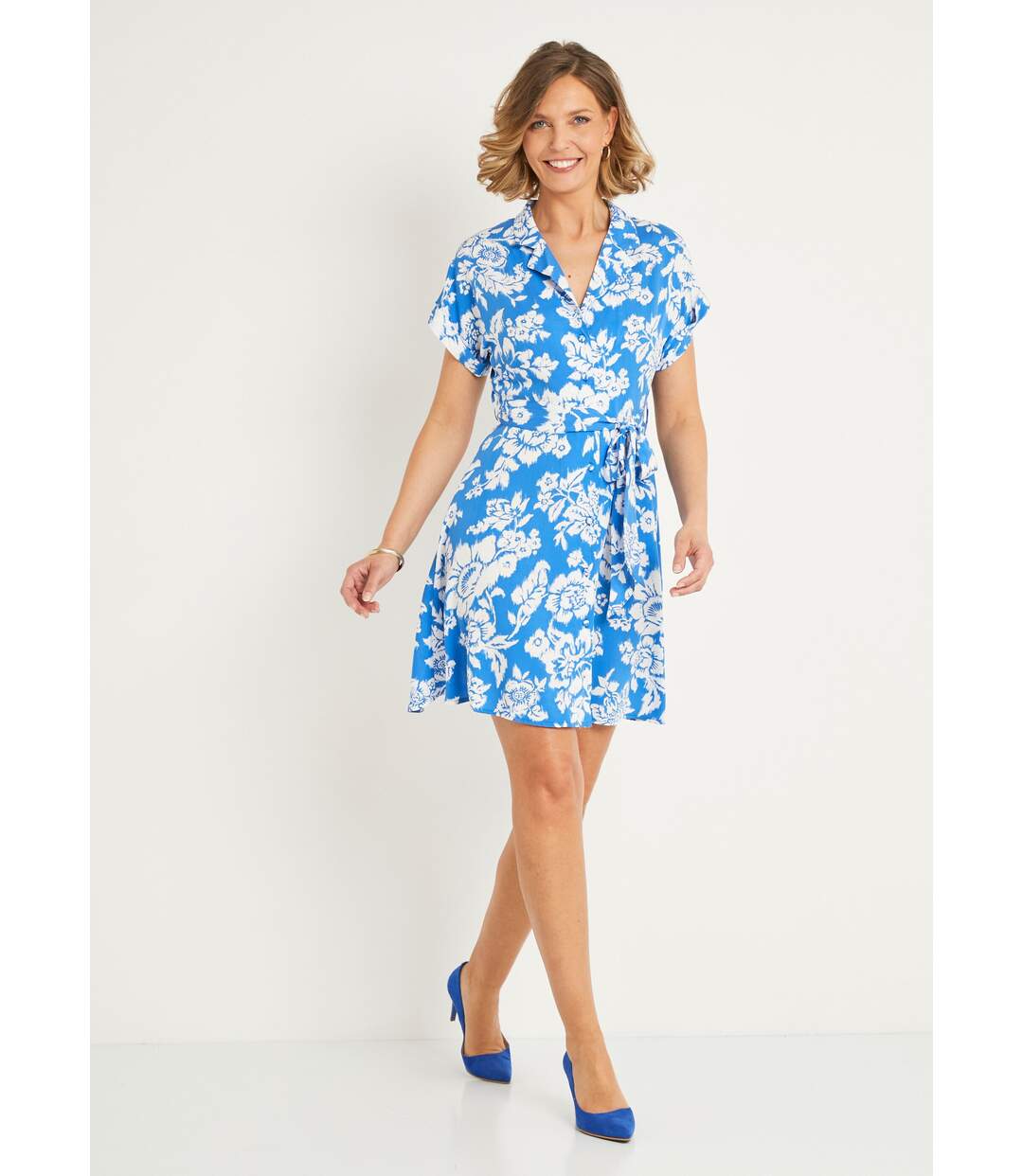 Robe courte imprimée col tailleur-1