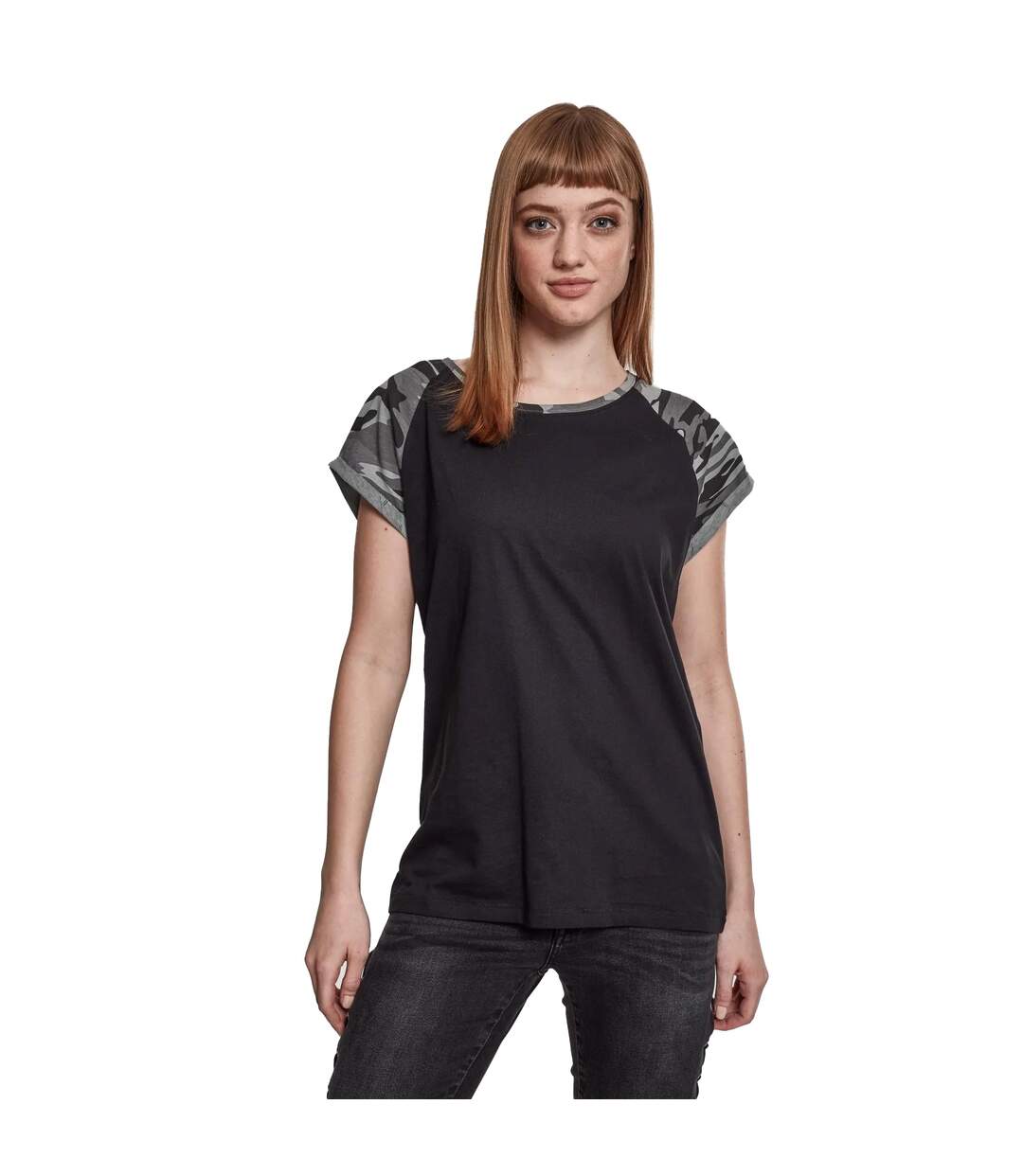 T-shirt Manches Raglan Motif/style Contrasté Femme Noir Noir Gris Gris Clair Urban Classics-3