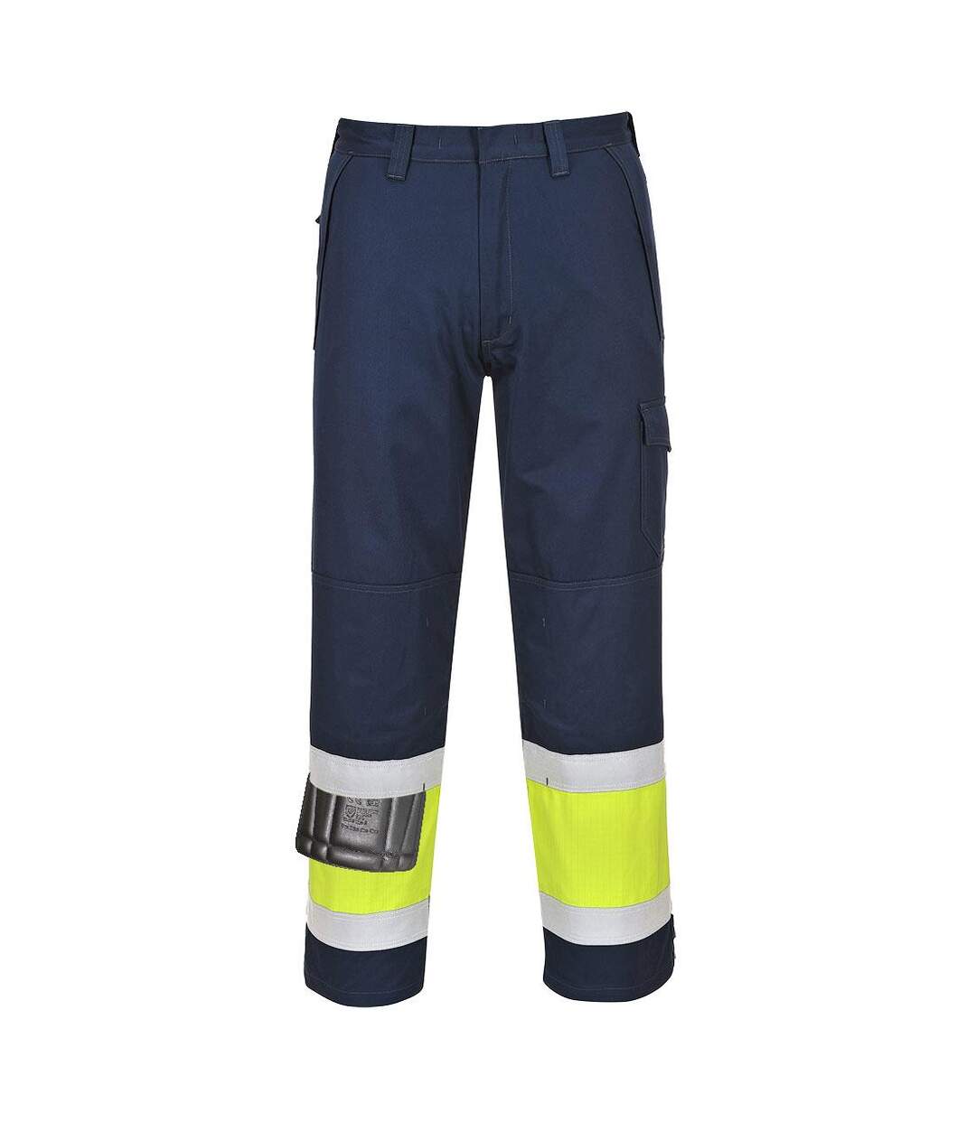 Mens hi-vis modaflame work trousers yellow/navy Portwest-1