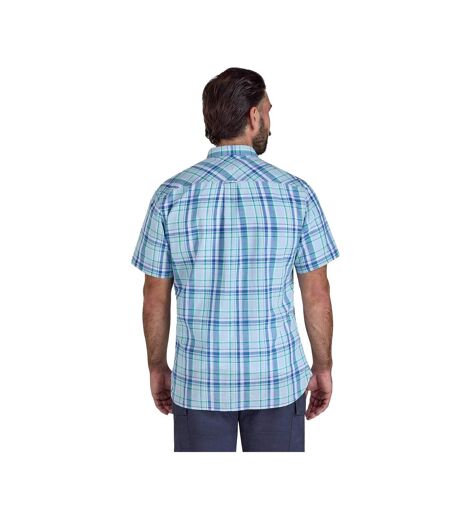 Mens Pacific Checked Linen-look Short-sleeved Shirt Sky Blue Raging Bull