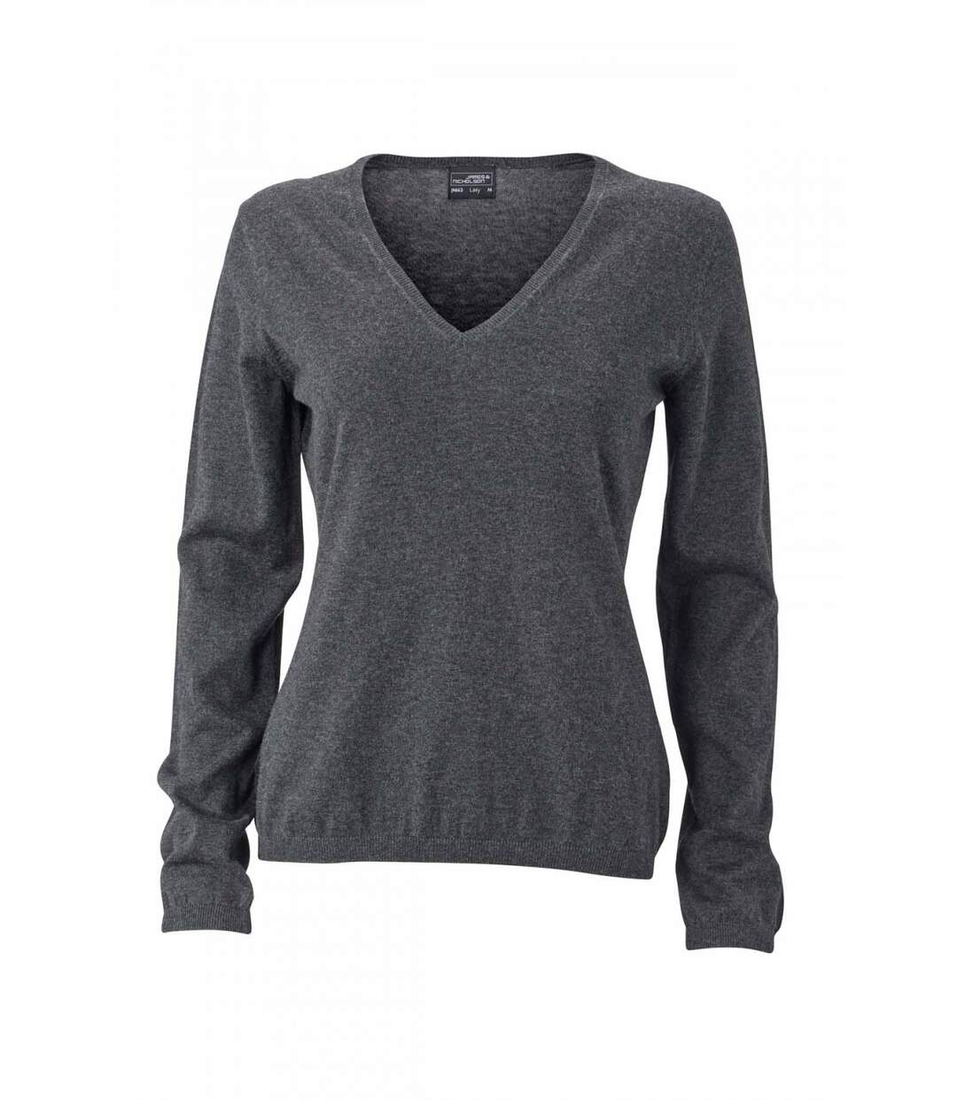 Pull classique cachemire col V - FEMME - JN663 - gris anthracite