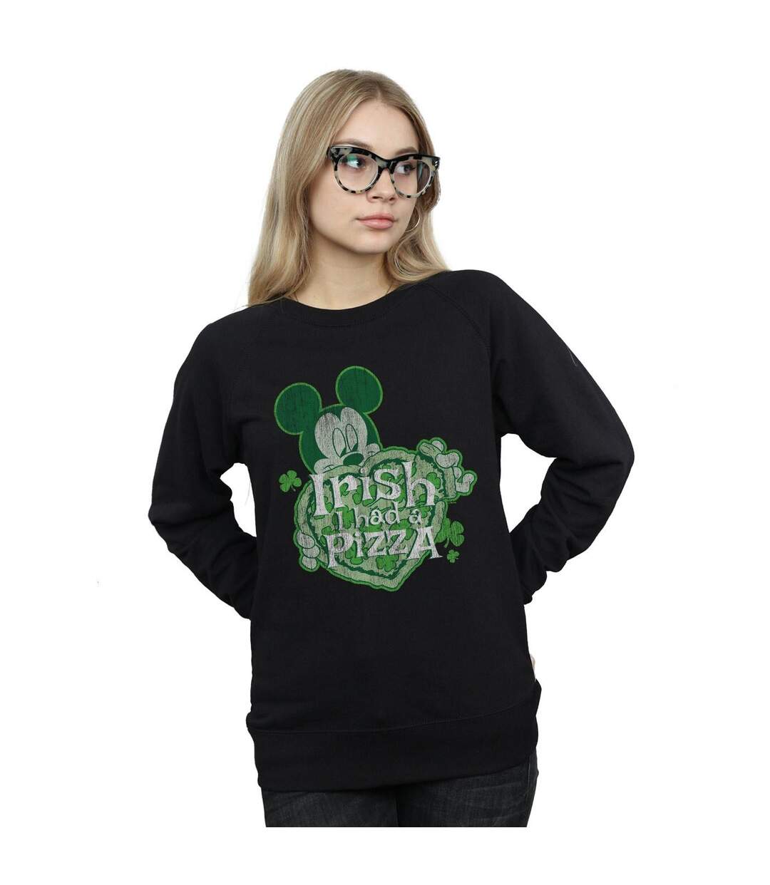 Disney Sweatshirt Mickey Mouse Shamrock Pizza - Femmes/Dames (Noir) - UTBI27927-2