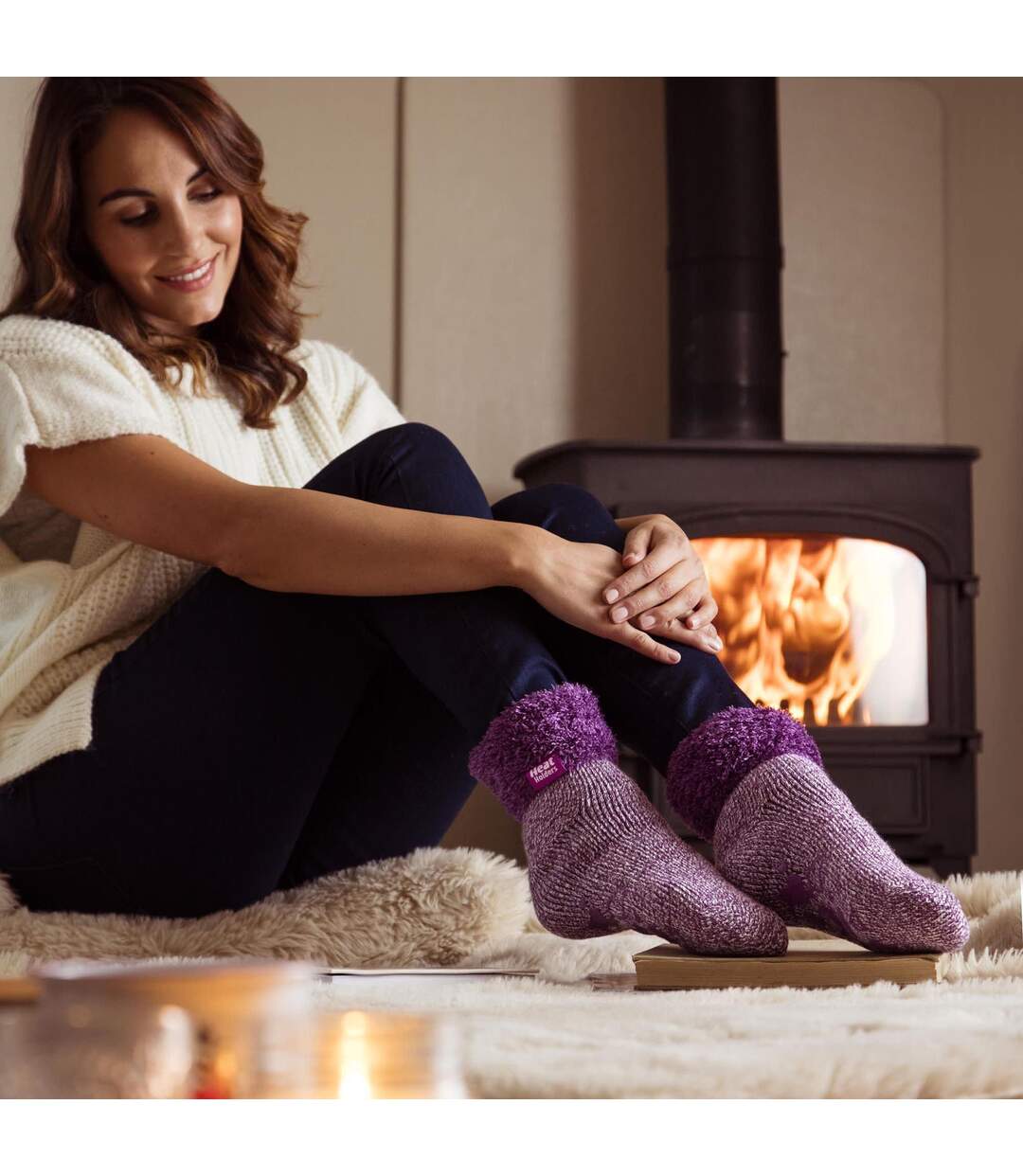 Ladies Non Slip Thermal Low Cut Slipper Bed Socks with Grips-3