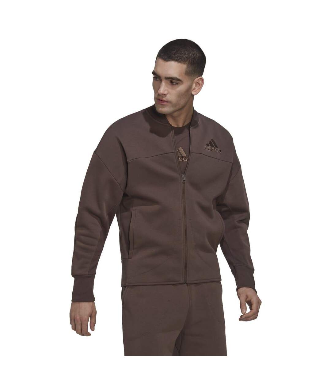Haut de survêtement studio lounge homme marron Adidas-3