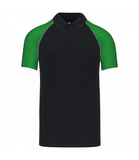 Kariban Mens Contrast Pique Baseball Polo Shirt (Black/Green)
