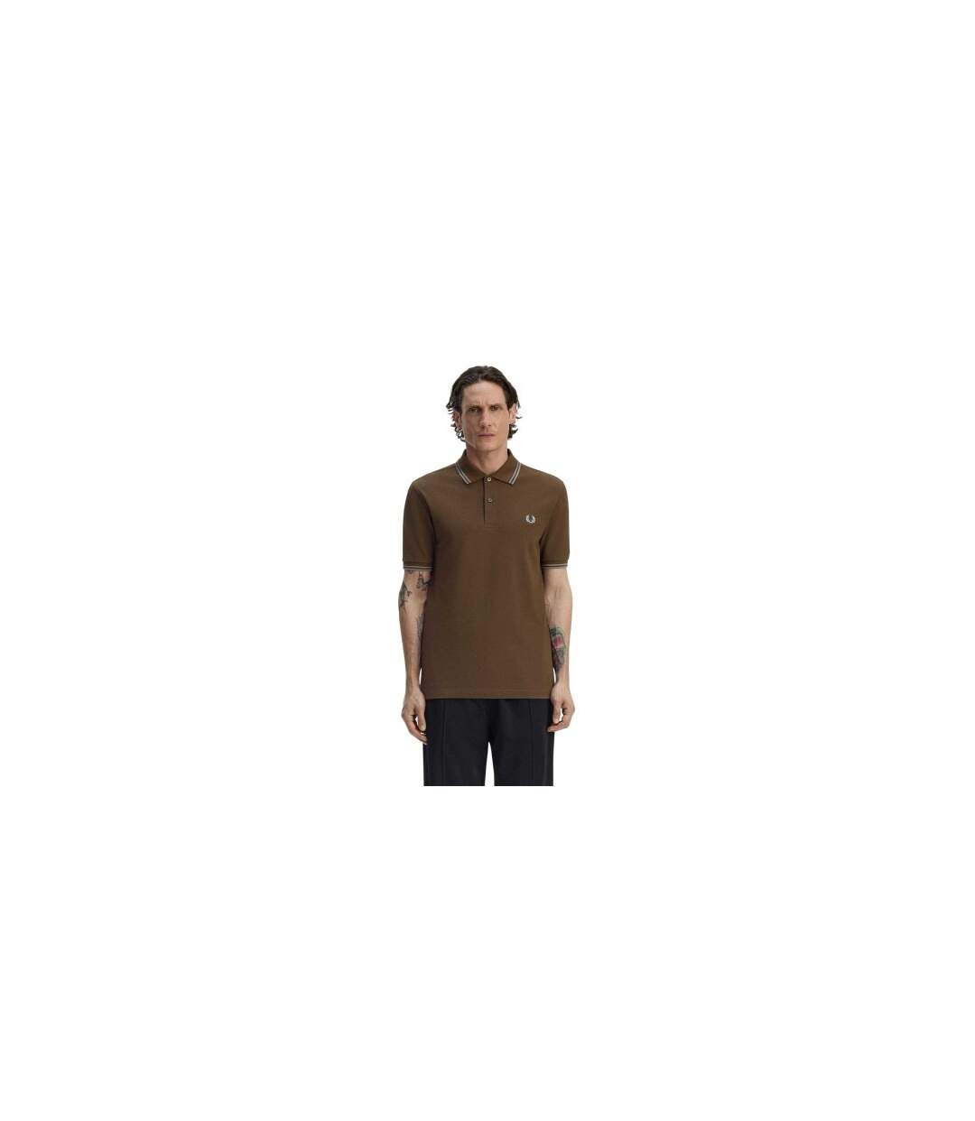 Polo Motif/style Double Pointe Homme Marron Fred Perry-1