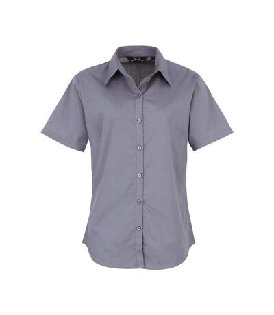 Short Sleeve Poplin Blouse / Plain Work Shirt Steel Premier