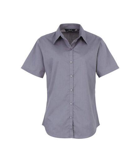Short Sleeve Poplin Blouse / Plain Work Shirt Steel Premier