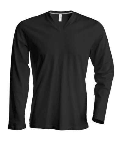 Kariban Mens Slim Fit Long Sleeve V Neck T-Shirt (Grey) - UTRW708
