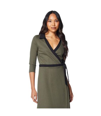 Womens/ladies Contrast Ponte Wrap Dress Khaki Green Principles