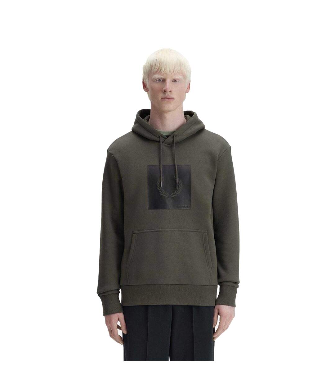 Mens Box Logo Pullover Hoodie Field Green Fred Perry-1