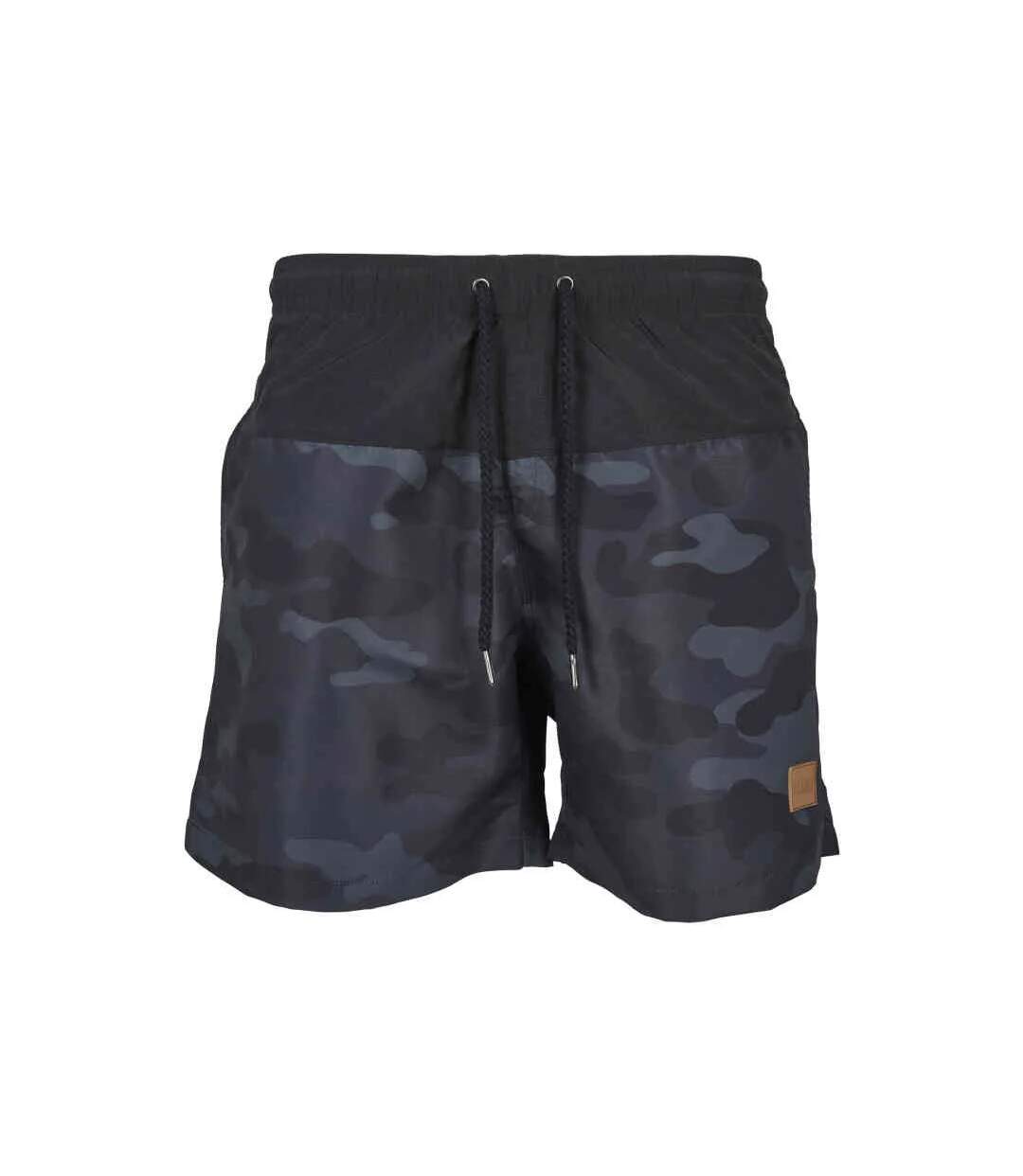 Mens Block Swim Shorts Black Dark Camo Urban Classics-1