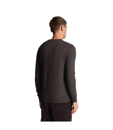 Mens cotton merino v neck sweater charcoal marl Lyle & Scott