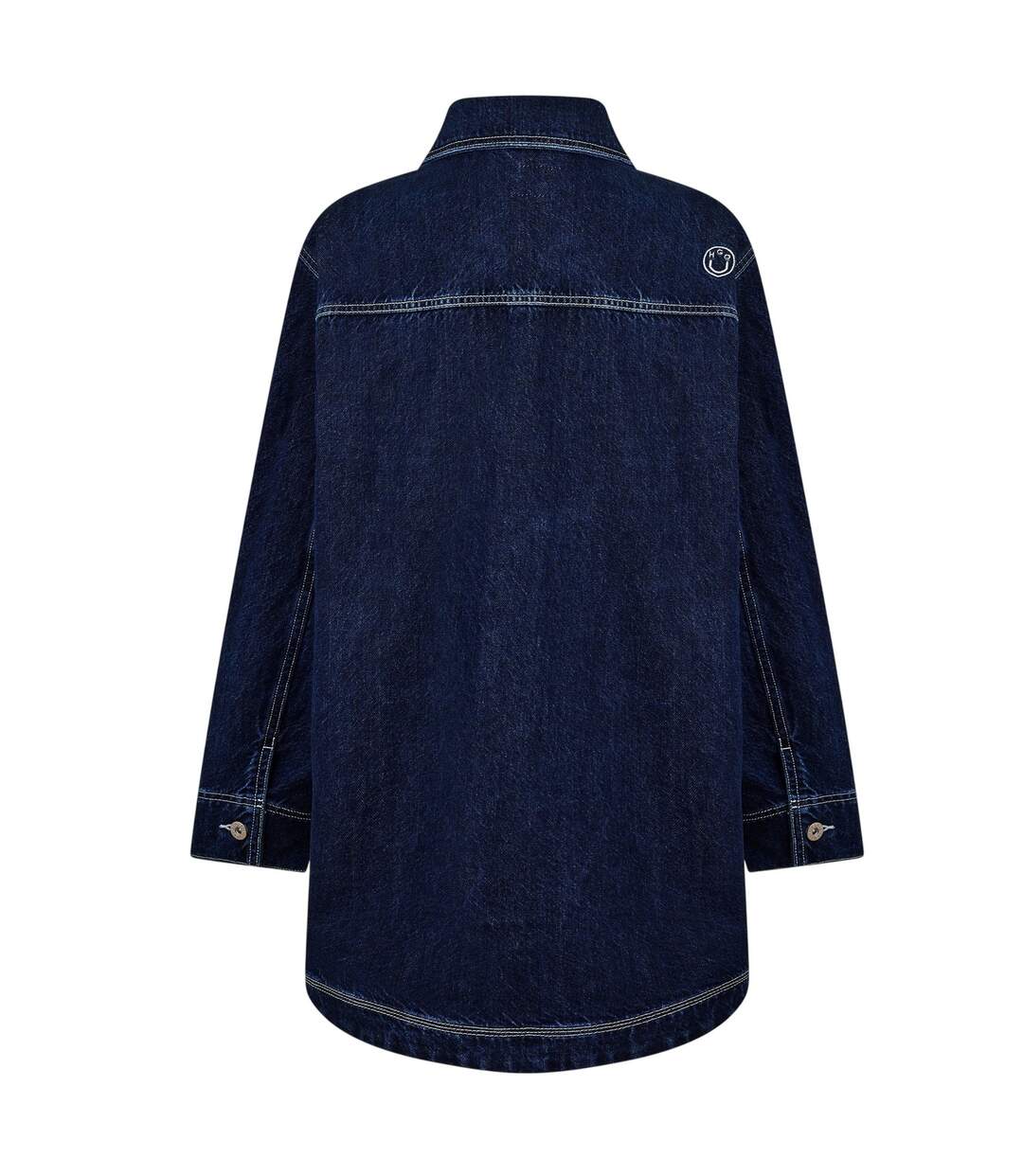 Womens/ladies Longline Denim Jacket Navy Faded Hugo-2