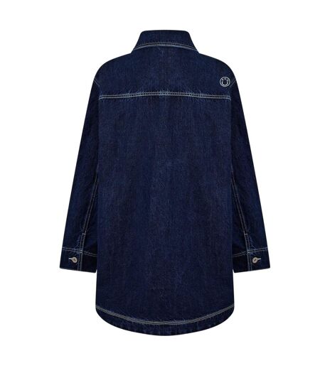 Womens/ladies Longline Denim Jacket Navy Faded Hugo