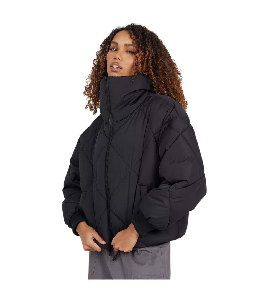 Womens/ladies Diamond Quilt Padded Jacket Black Brave Soul-2