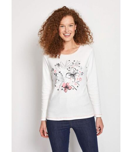 T-shirt court col rond motif brillant