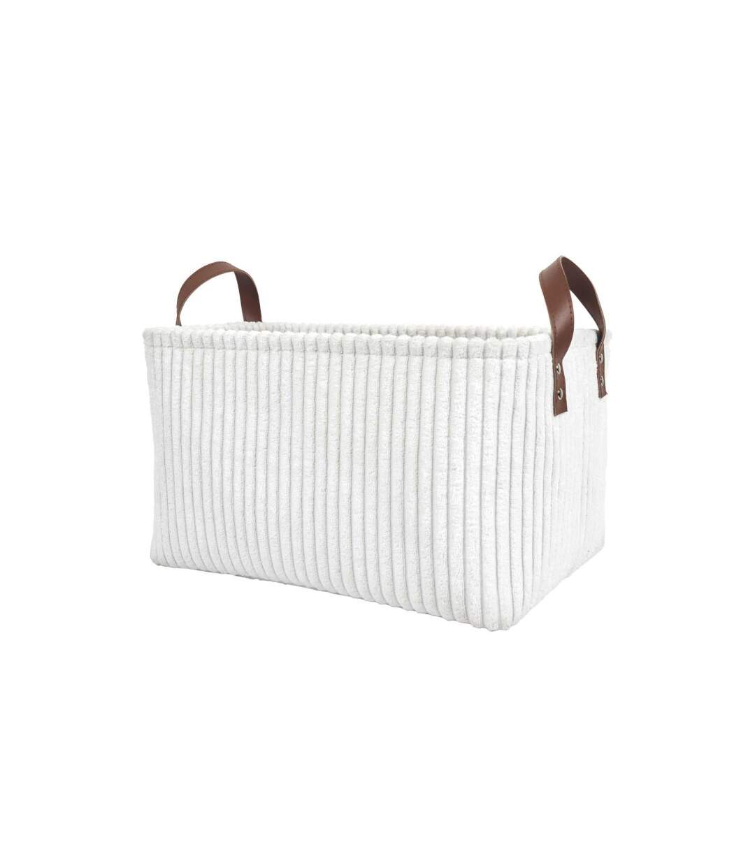 Lot de 3 Paniers de Rangement Velours Côtelé 36cm Blanc-2
