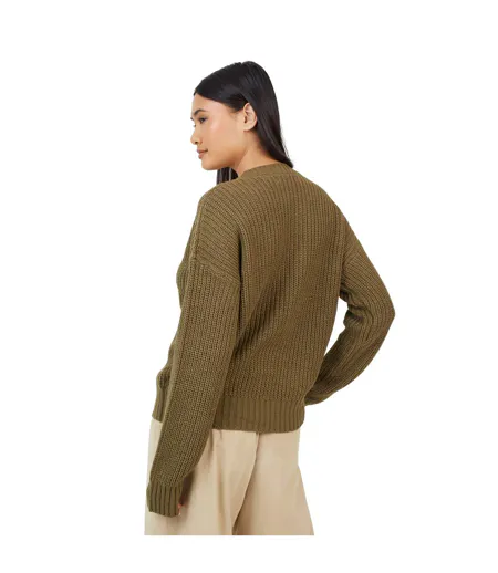Womens/ladies Fisherman Ribbed Cardigan Khaki Brave Soul