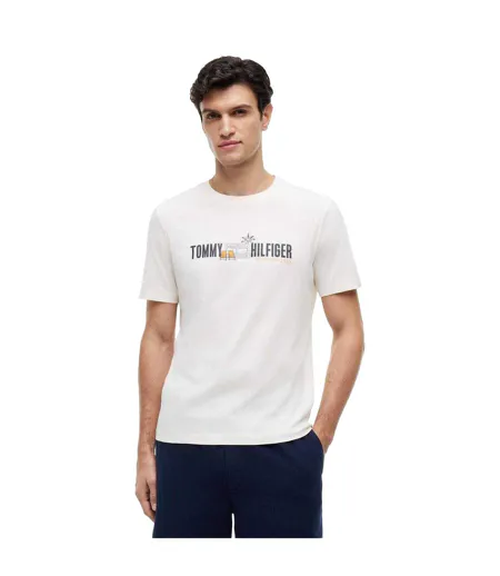 T-shirt Motif/style Imprimé Sur Poitrine Summer Homme Blanc Cassé Tommy Hilfiger
