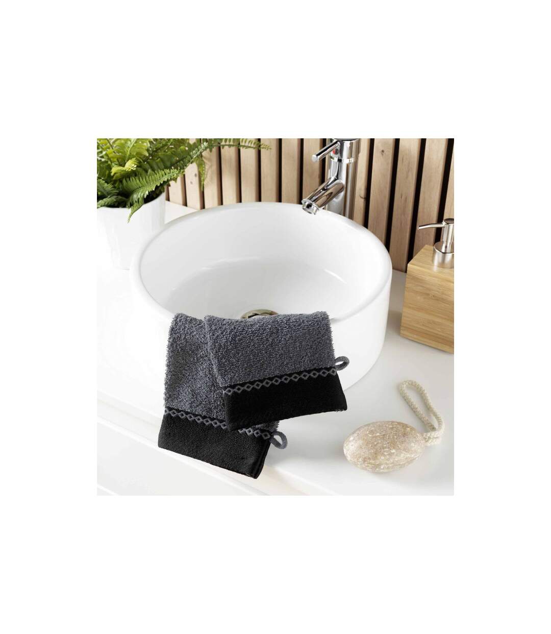 Lot de 2 Gants de Toilette Majesty 15x21cm Anthracite-3