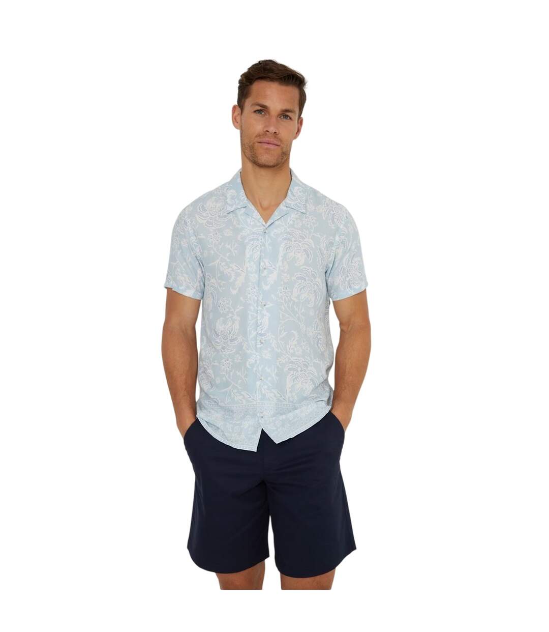 Mens Floral Regular Short-sleeved Shirt Sky Threadbare-2