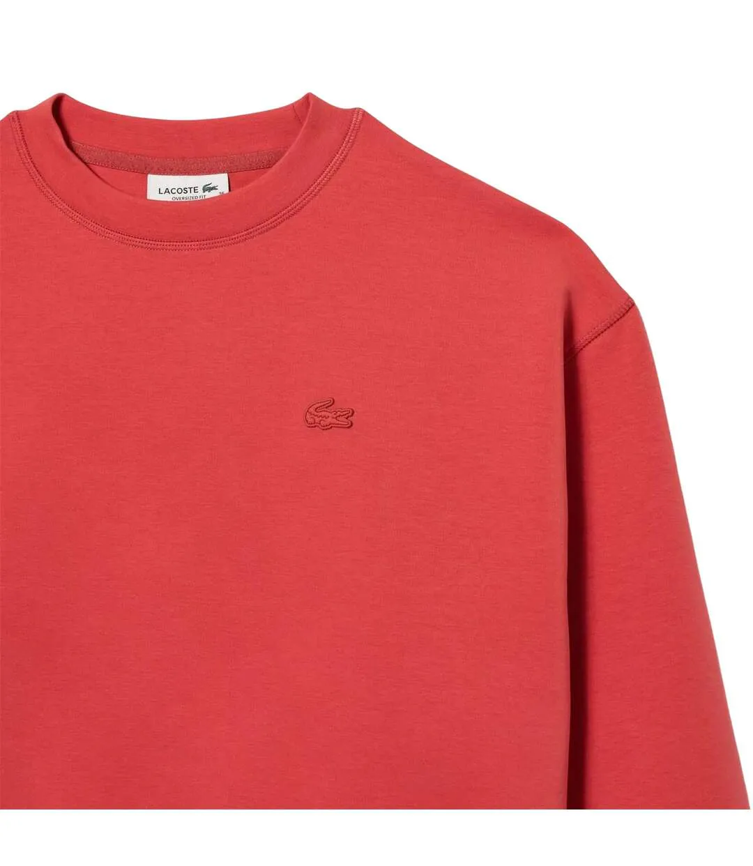 Womens/ladies Embroidered Logo Cotton Blend Oversized Sweatshirt Red Lacoste-4