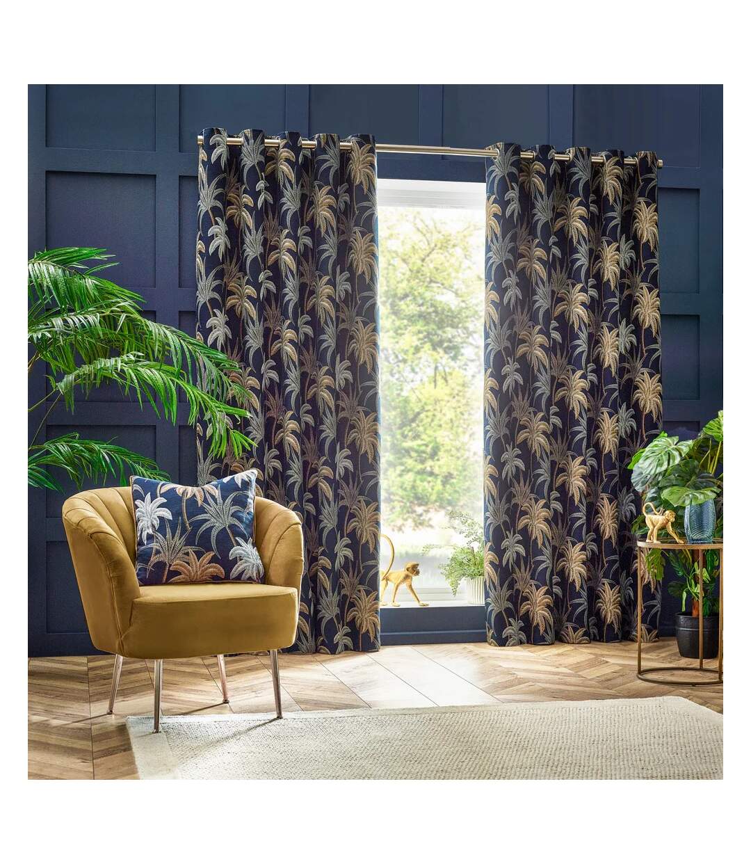 Galapagos jacquard eyelet curtains 229cm x 229cm navy Wylder-2