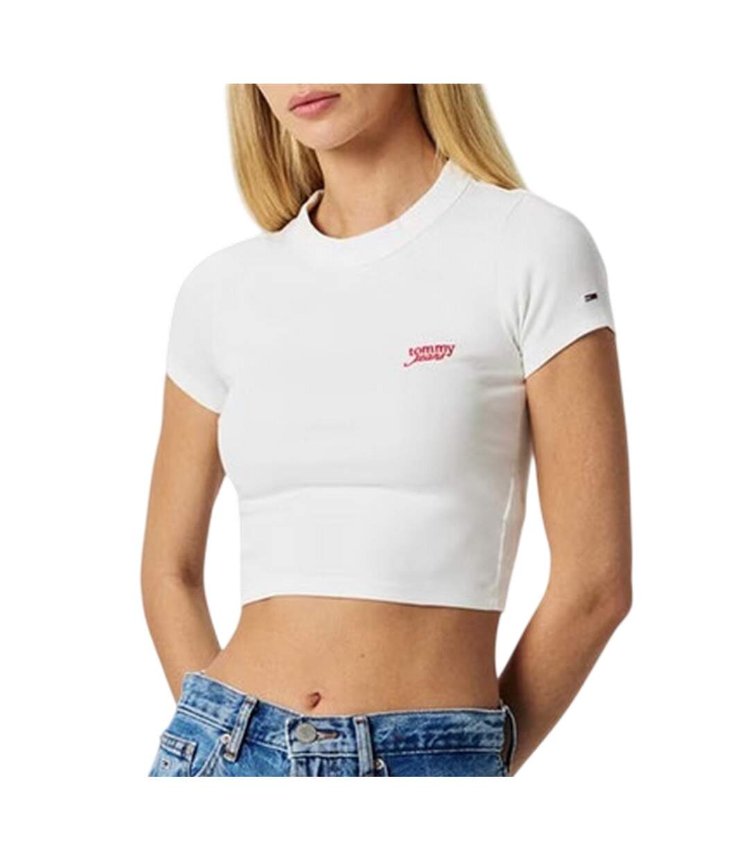 T-shirt Court Motif/style Logo Brodé Femme Écru Tommy Jeans-3