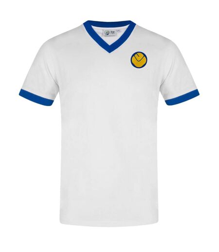 Mens Retro Polyester V Neck T-shirt White Leeds United FC