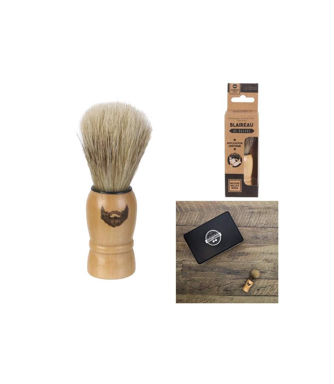 Blaireau de Rasage en Bois Homme 10cm Beige-3