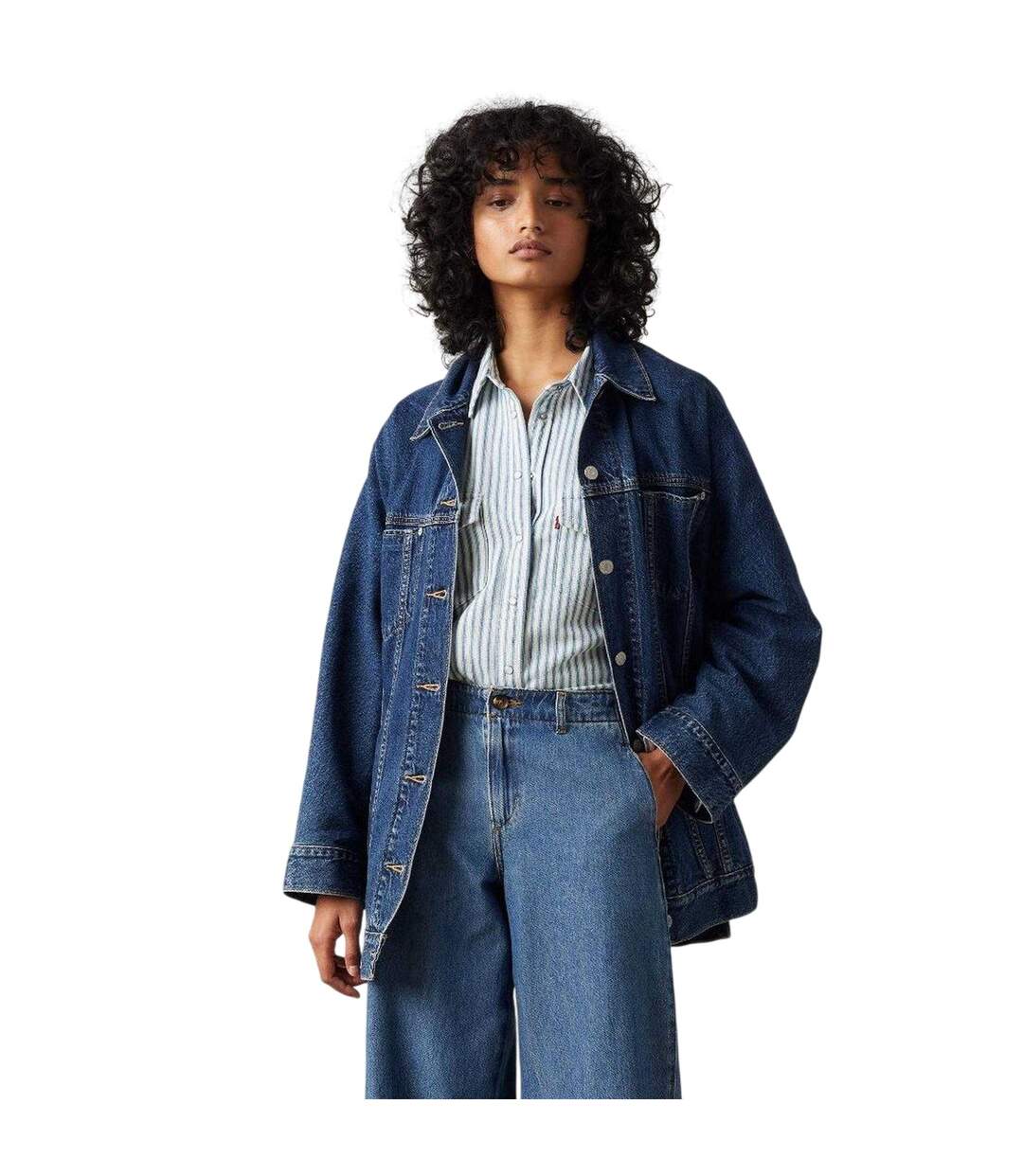 Womens/ladies Denim Flap Pocket Trucker Jacket Denim Levis-1