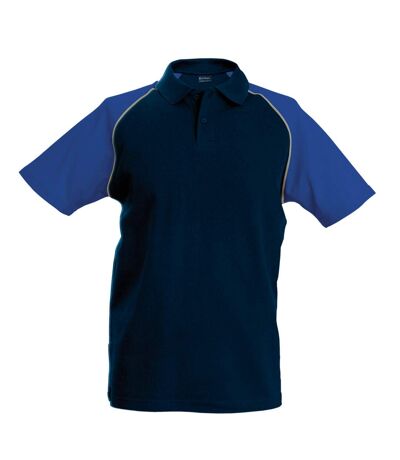 Polo bicolore baseball homme - K226 - bleu marine - royal - manches courtes