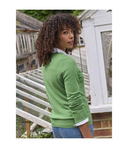 Womens/ladies Cashmere V Neck Jumper Pear Green WoolOvers