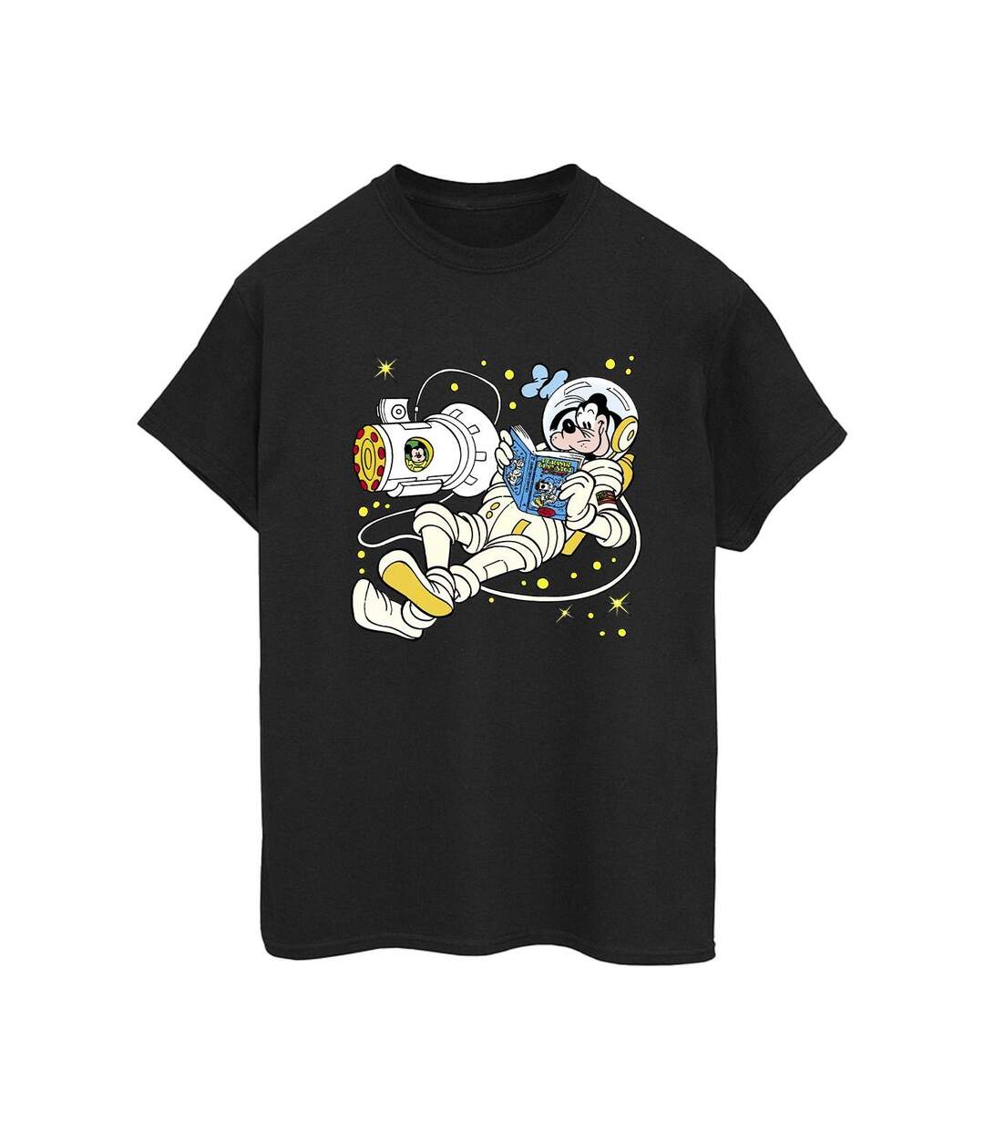 Disney Womens/Ladies Goofy Reading In Space Cotton Boyfriend T-Shirt (Noir) - UTBI48694-1