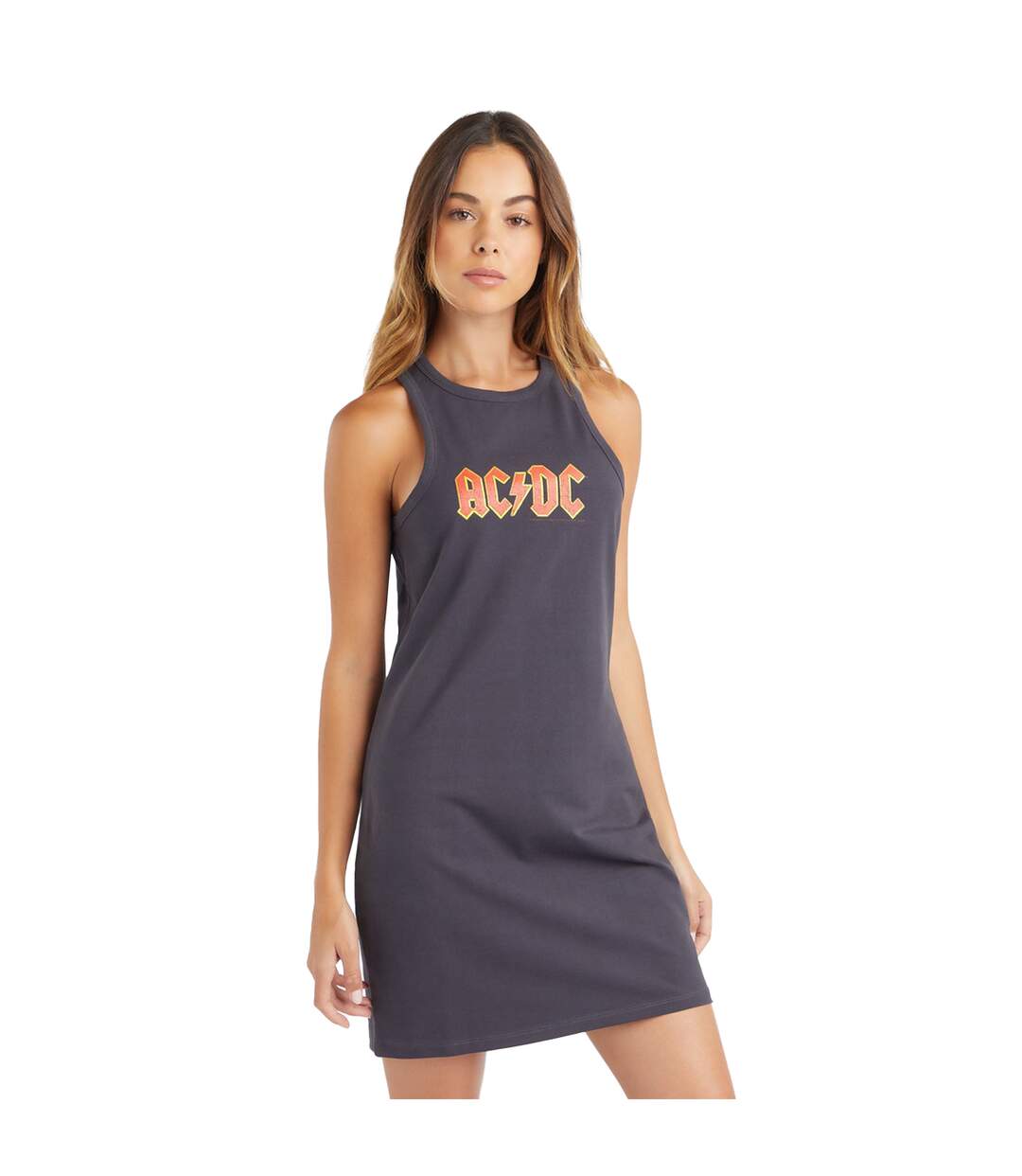 Womens/ladies ac/dc slim sleeveless dress charcoal Amplified