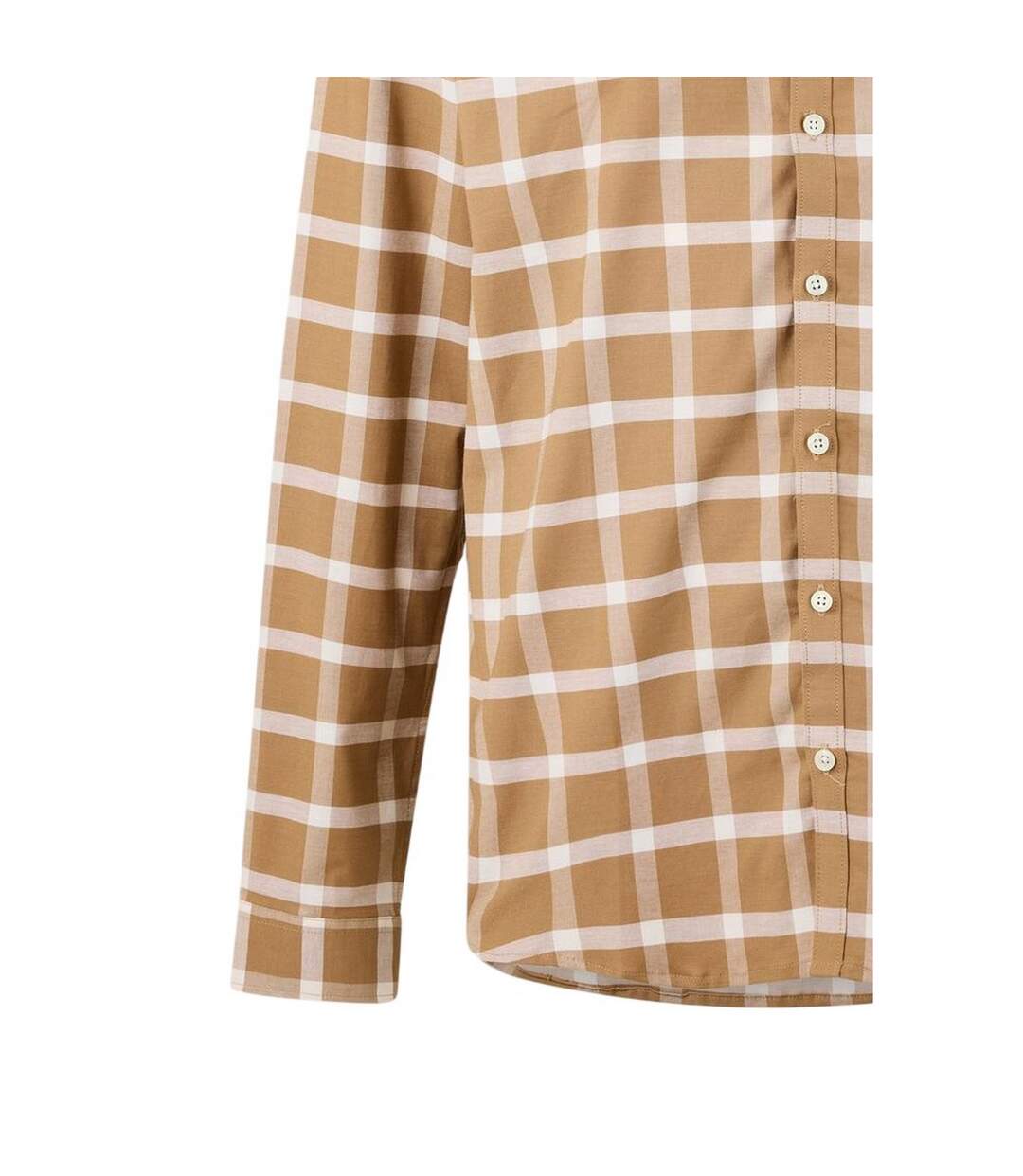 Mens Checked Oxford Long-sleeved Shirt Ecru Caramel Luke 1977-3